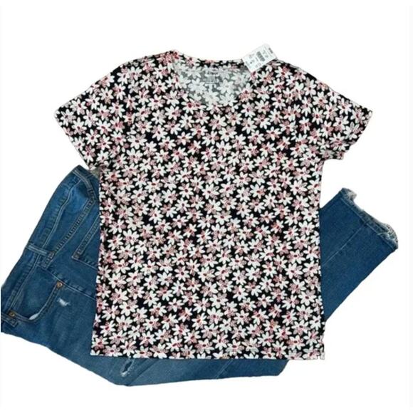 NWT J. Crew Navy/Red/White Daisy Printed Graphic Cotton Tee - SIZE S - Picture 1 of 6
